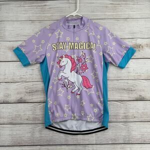 Bicycle Booth Stay Magical Unicorn Stars Cycling Jersey Adult Medium Purple Blue